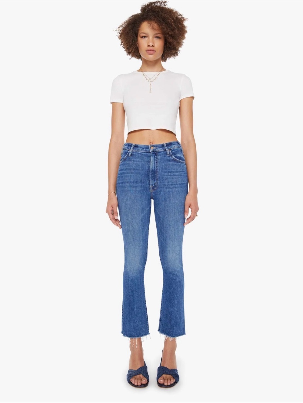 MOTHER The Hustler Ankle FrayMedium Blue Straight-Leg Jeans Size 27 - Picture 2 of 16